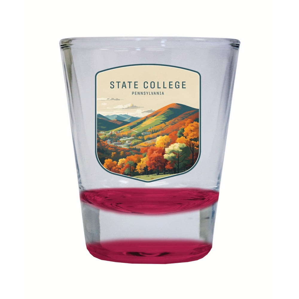 State College Pennsylvania Autumn Mountains Design Souvenir 2 Ounce Shot Glass Round Image 2