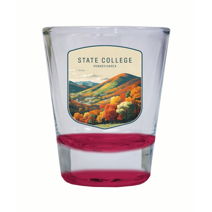 State College Pennsylvania Autumn Mountains Design Souvenir 2 Ounce Shot Glass Round Image 1