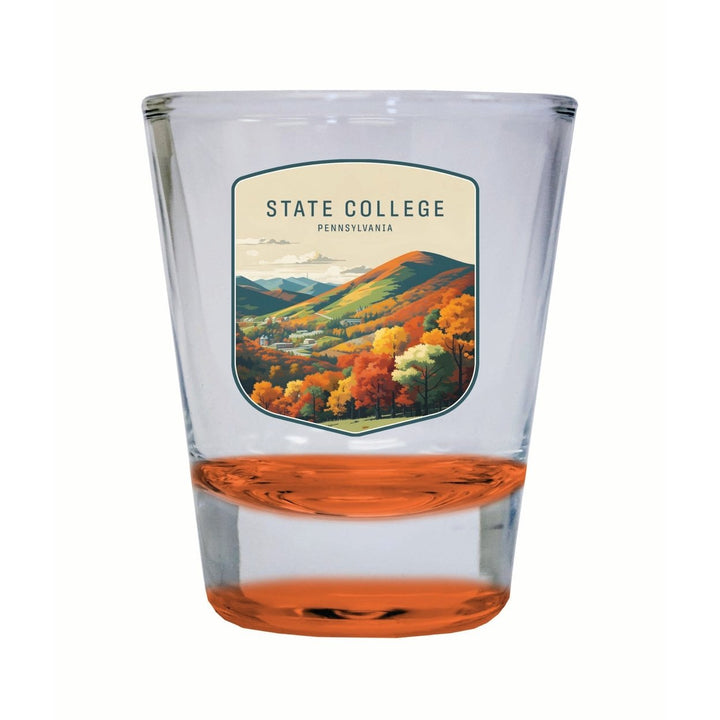 State College Pennsylvania Autumn Mountains Design Souvenir 2 Ounce Shot Glass Round Image 3