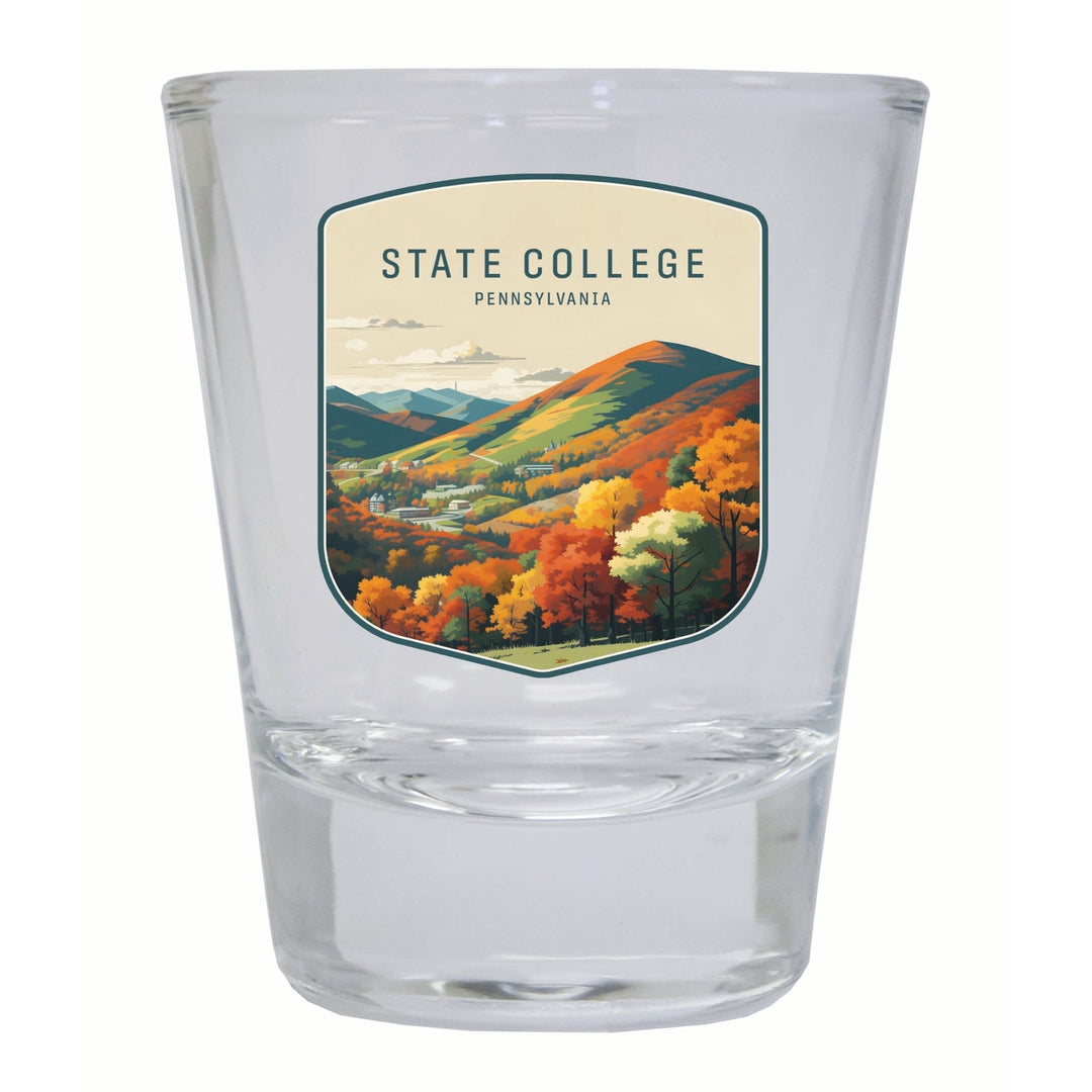 State College Pennsylvania Autumn Mountains Design Souvenir 2 Ounce Shot Glass Round Image 4