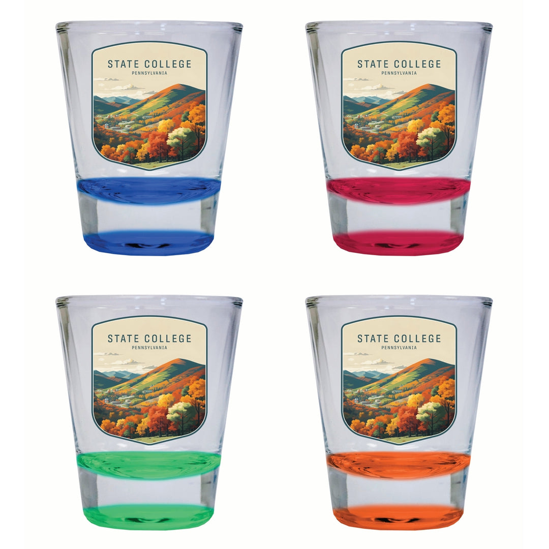 State College Pennsylvania Autumn Mountains Design Souvenir 2 Ounce Shot Glass Round 4-Pack Multicolor Image 1