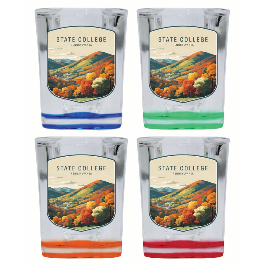 State College Pennsylvania Autumn Mountains Design Souvenir 2 Ounce Shot Glass Square 4-Pack Multicolor Image 1