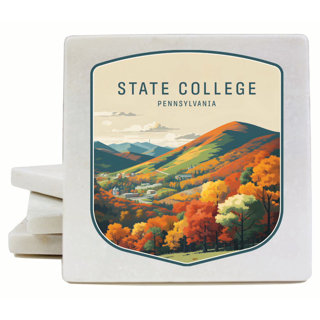 State College Pennsylvania Autumn Mountains Design Souvenir 4x4-Inch Coaster Marble 4 Pack Image 1