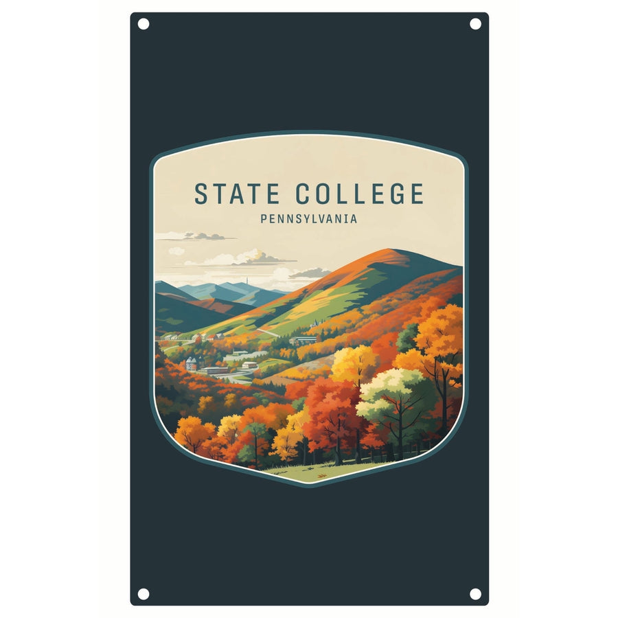 State College Pennsylvania Autumn Mountains Design Souvenir Metal Sign 9 x 15 Image 1