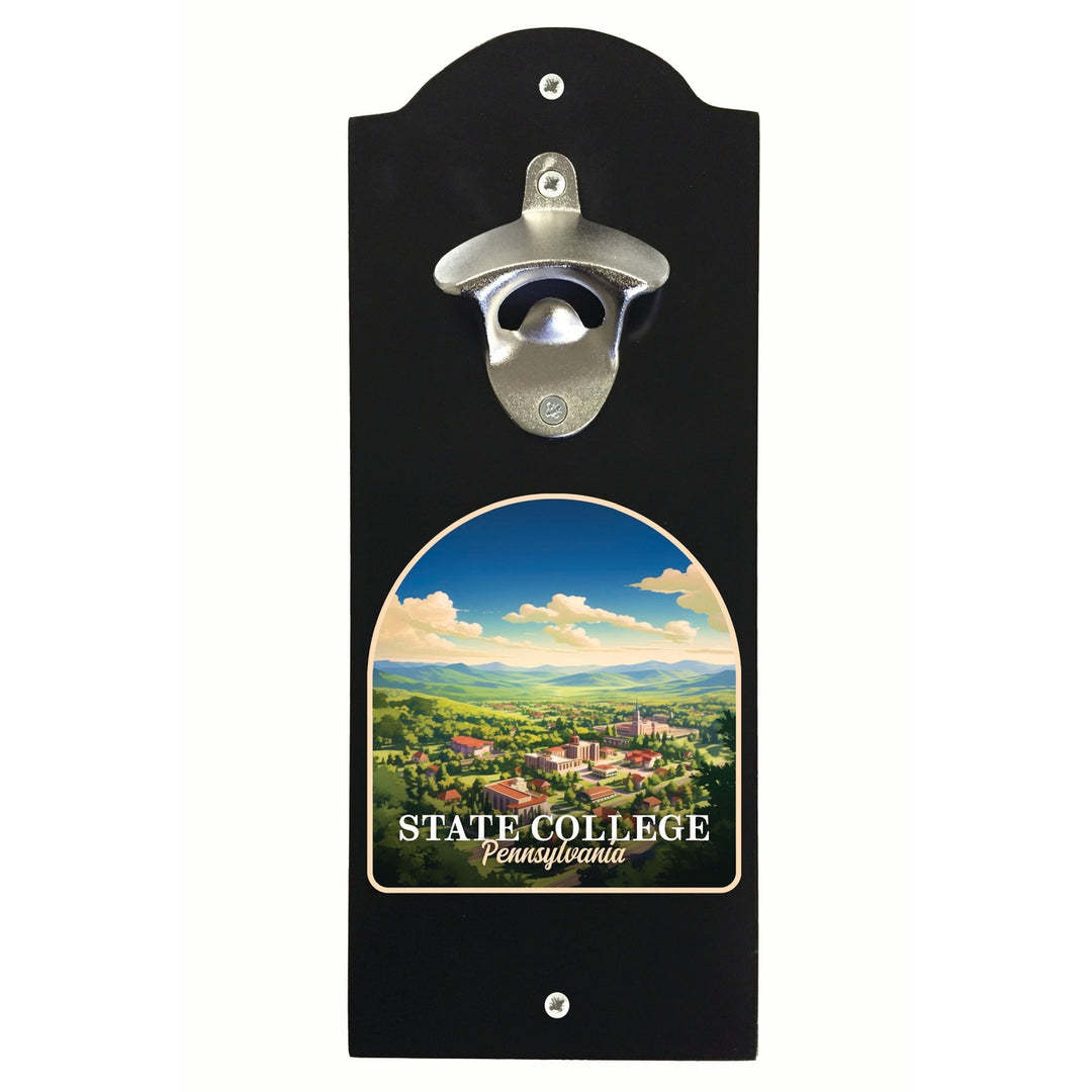 State College Pennsylvania Aerial Town Design Souvenir Wall mounted bottle opener Image 1