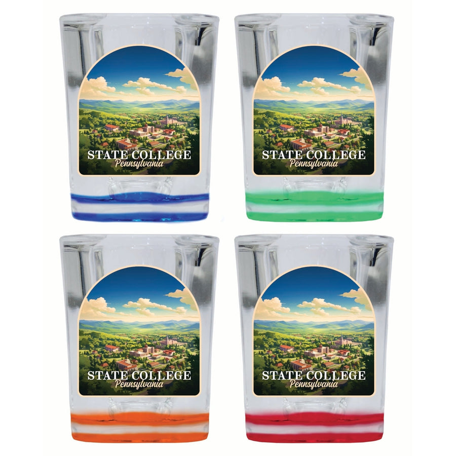 State College Pennsylvania Aerial Town Design Souvenir 2 Ounce Shot Glass Square 4-Pack Multicolor Image 1