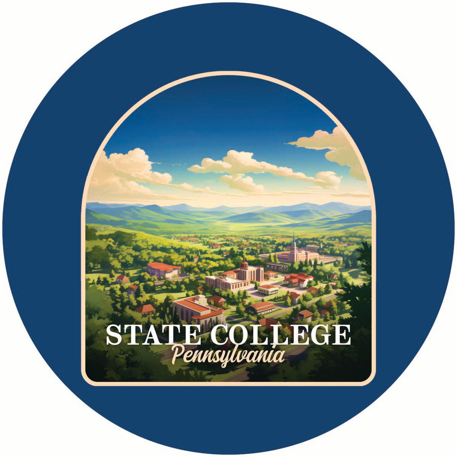 State College Pennsylvania Aerial Town Design Souvenir Coaster Paper 4 Pack Image 1