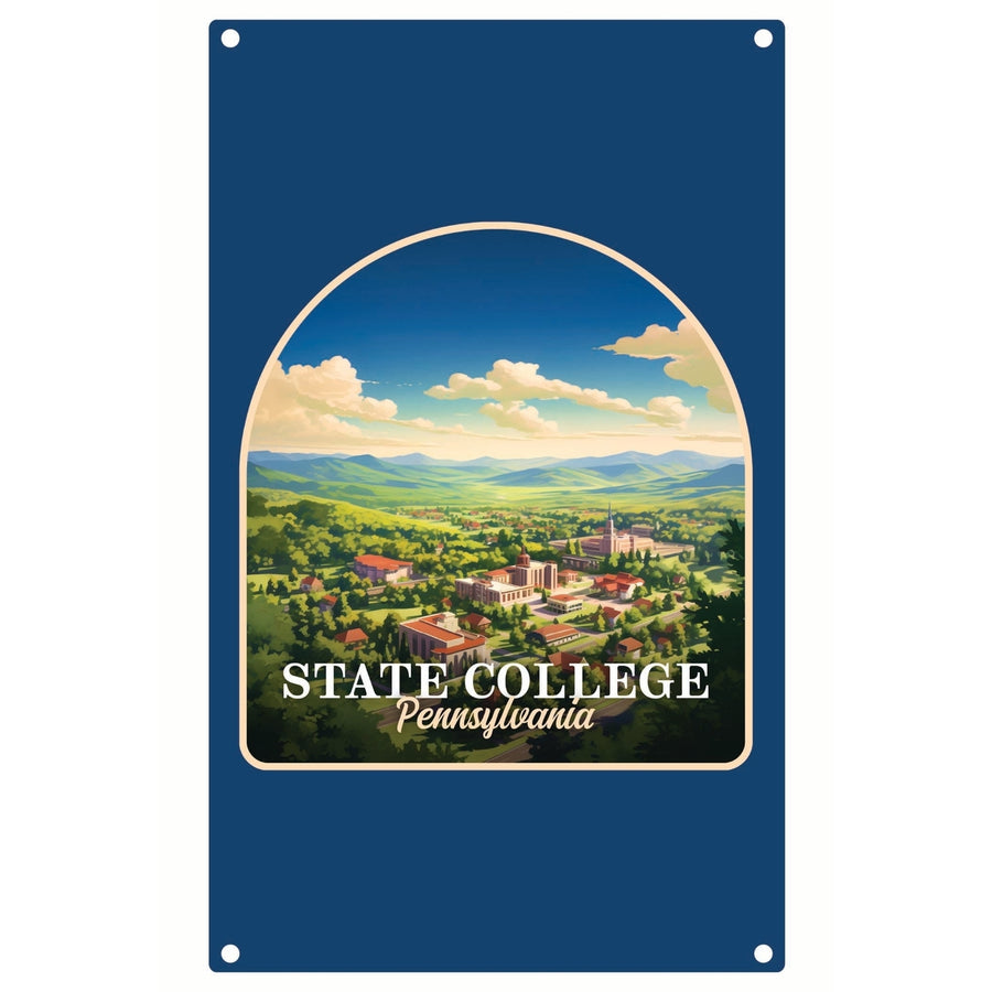 State College Pennsylvania Aerial Town Design Souvenir Metal Sign 9 x 15 Image 1