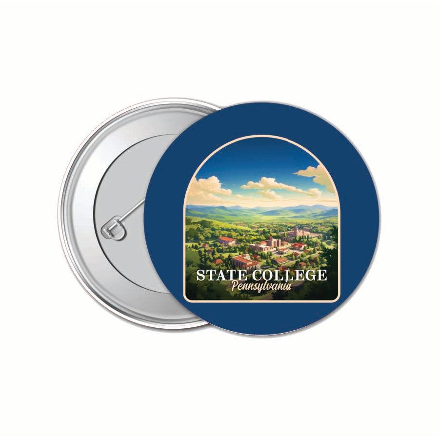 State College Pennsylvania Aerial Town Design Souvenir Small 1-Inch Button Pin 4 Pack Image 1