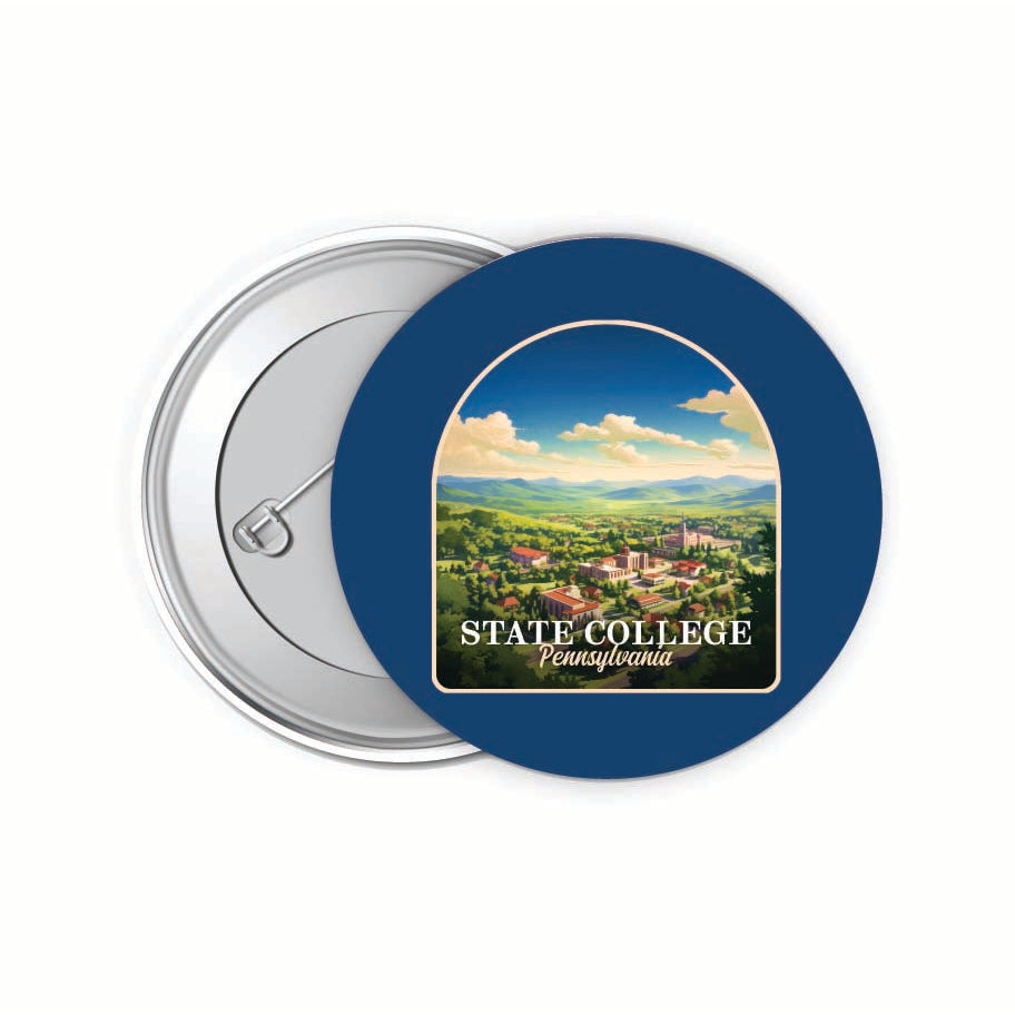 State College Pennsylvania Aerial Town Design Souvenir Small 2-Inch Button Pin 4 Pack Image 1