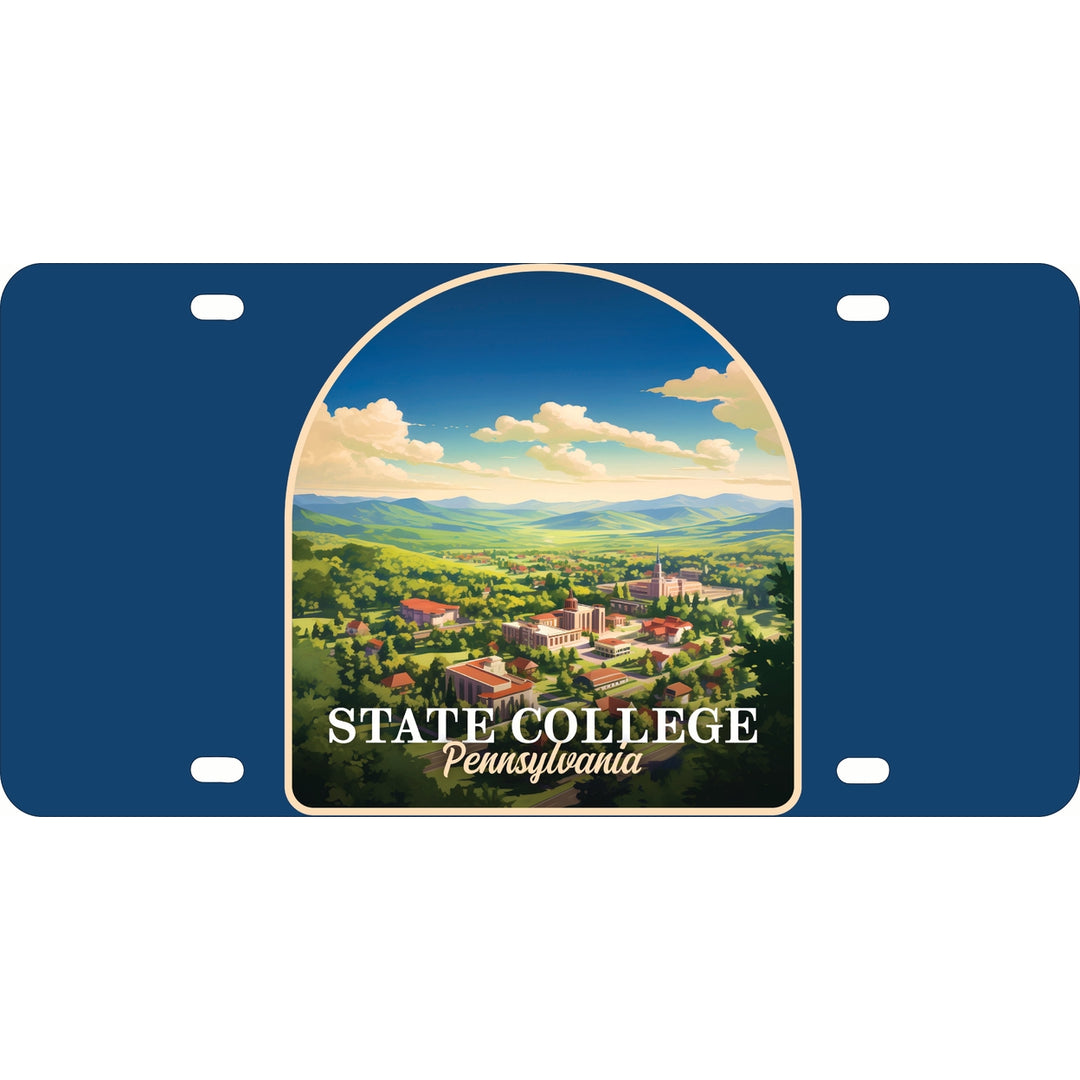 State College Pennsylvania Aerial Town Design Souvenir Metal License Plate Image 1