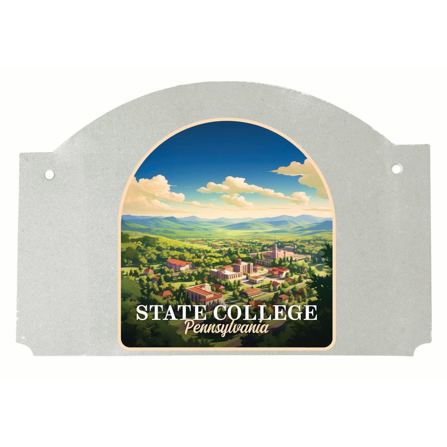 State College Pennsylvania Aerial Town Design Souvenir Wood sign flat with string Image 1