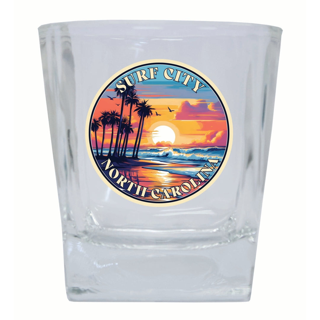 Surf City North Carolina Palm Sunset Design Souvenir 10 oz Whiskey Glass Rocks Glass Image 1