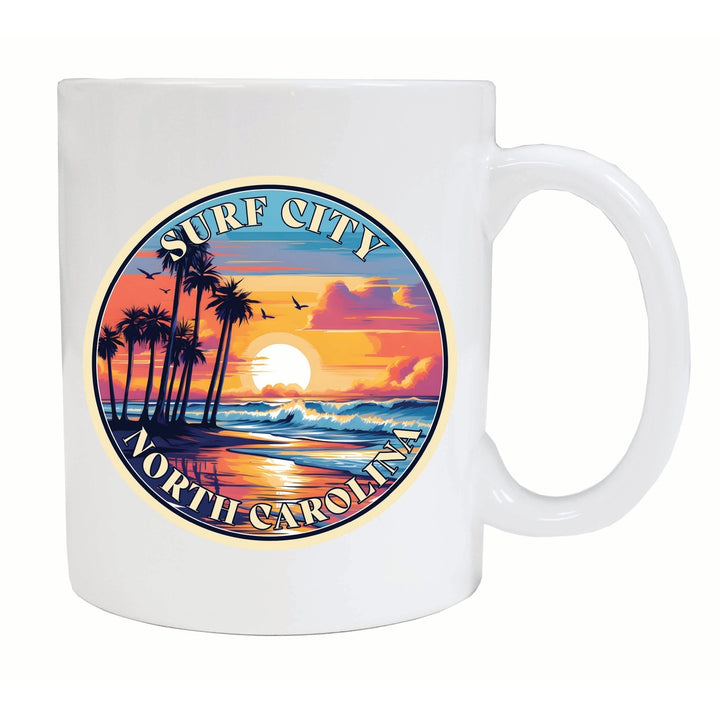 Surf City North Carolina Palm Sunset Design Souvenir 12 oz Ceramic Coffee Mug Image 1