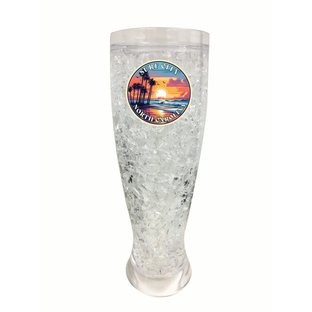 Surf City North Carolina Palm Sunset Design Souvenir 16 oz Plastic Broken Glass Frosty Mug Image 1