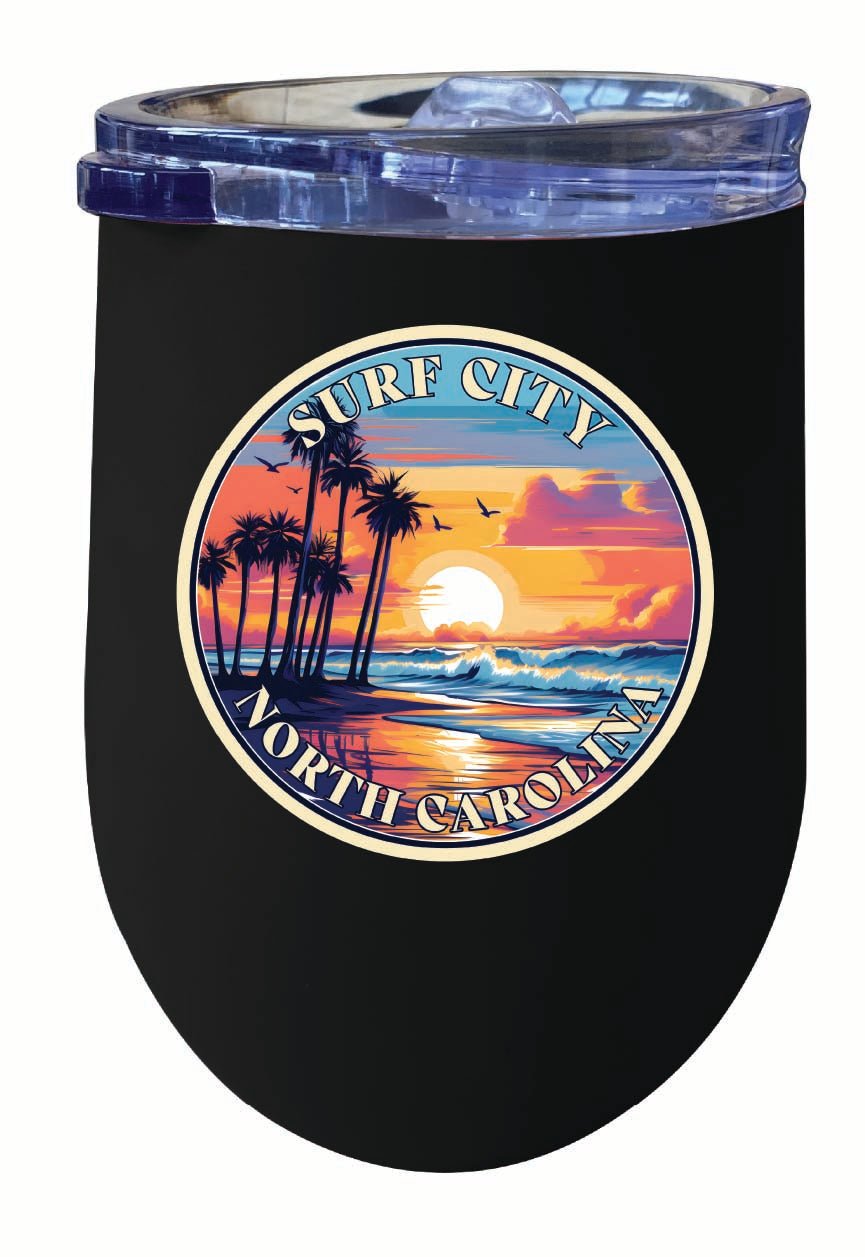 Surf City North Carolina Palm Sunset Design Souvenir 12 oz Insulated Wine Stainless Steel Tumbler Image 1