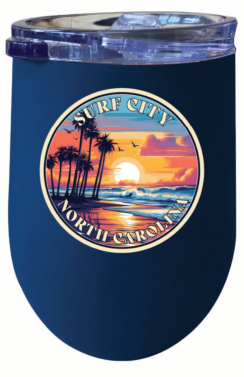 Surf City North Carolina Palm Sunset Design Souvenir 12 oz Insulated Wine Stainless Steel Tumbler Image 4