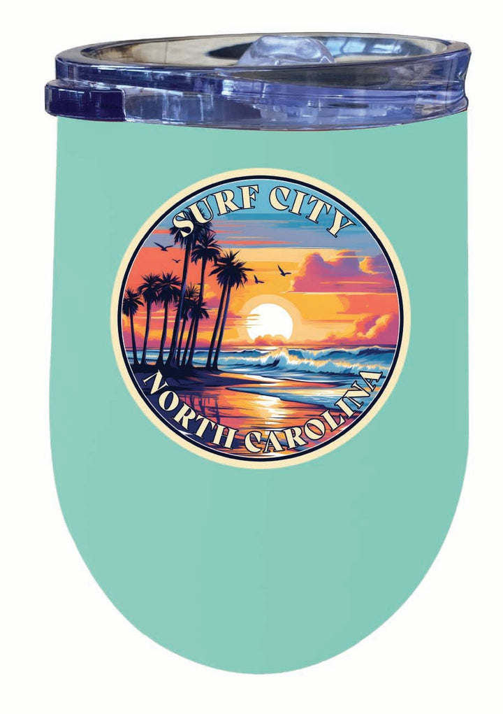 Surf City North Carolina Palm Sunset Design Souvenir 12 oz Insulated Wine Stainless Steel Tumbler Image 4