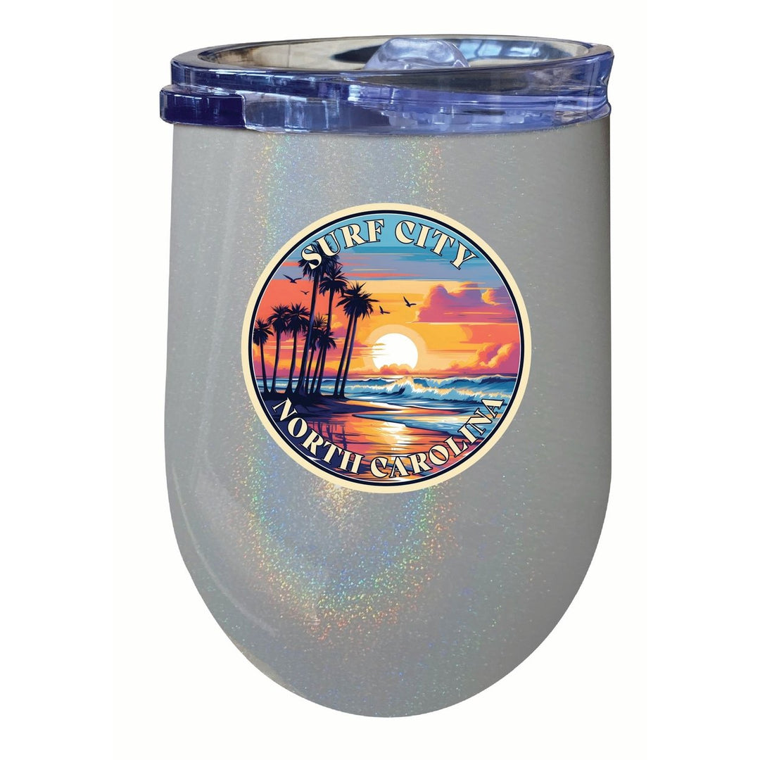 Surf City North Carolina Palm Sunset Design Souvenir 12 oz Insulated Wine Stainless Steel Tumbler Image 6