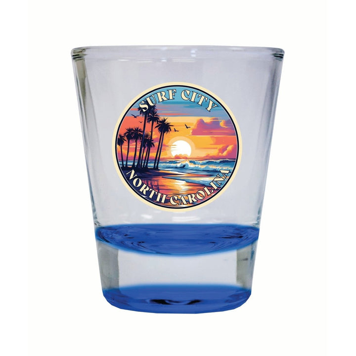 Surf City North Carolina Palm Sunset Design Souvenir 2 Ounce Shot Glass Round Image 1