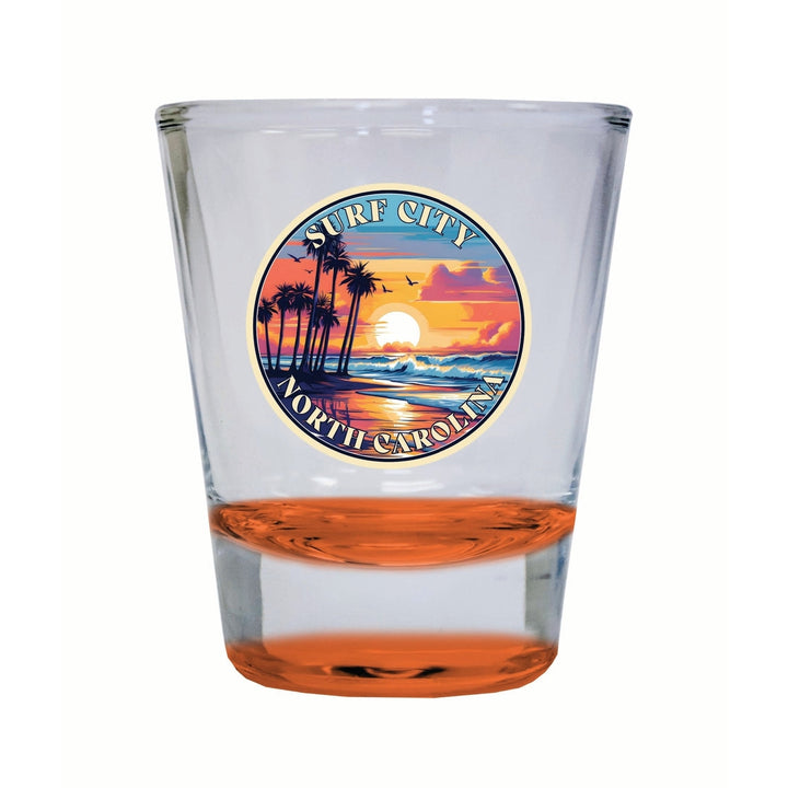 Surf City North Carolina Palm Sunset Design Souvenir 2 Ounce Shot Glass Round Image 4