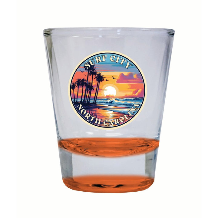 Surf City North Carolina Palm Sunset Design Souvenir 2 Ounce Shot Glass Round Image 1