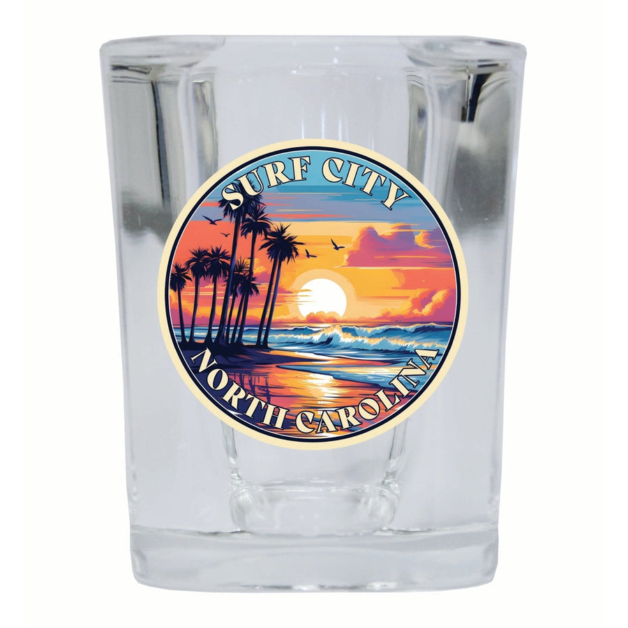 Surf City North Carolina Palm Sunset Design Souvenir 2 Ounce Shot Glass Square Image 1