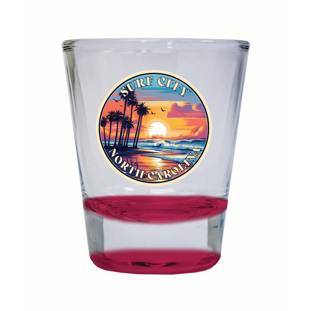 Surf City North Carolina Palm Sunset Design Souvenir 2 Ounce Shot Glass Round Image 4