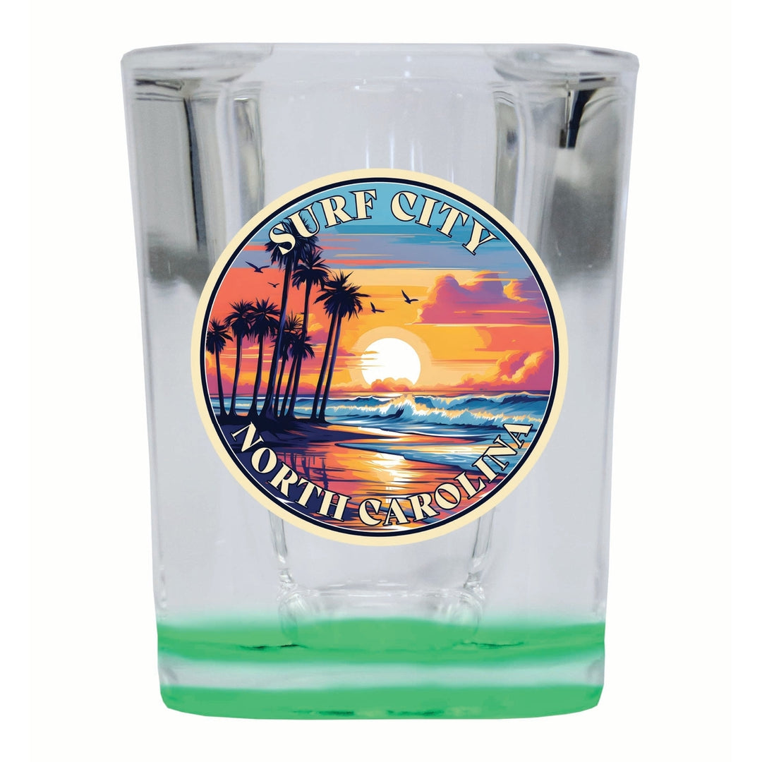 Surf City North Carolina Palm Sunset Design Souvenir 2 Ounce Shot Glass Square Image 2