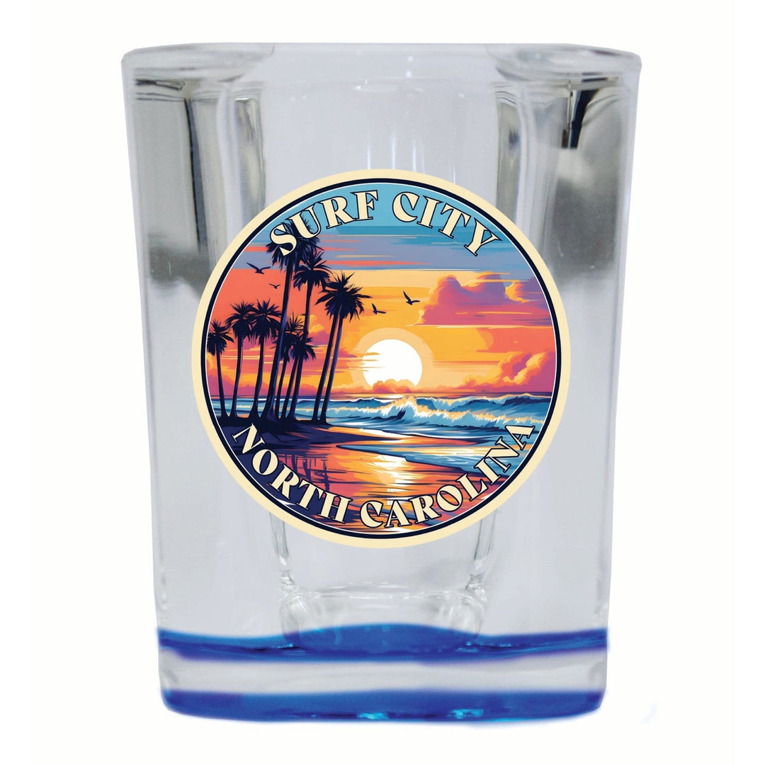 Surf City North Carolina Palm Sunset Design Souvenir 2 Ounce Shot Glass Square Image 3