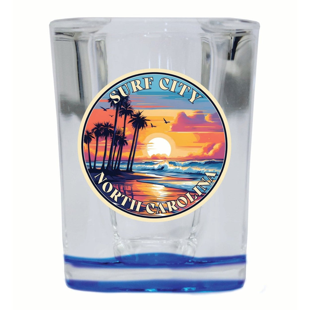 Surf City North Carolina Palm Sunset Design Souvenir 2 Ounce Shot Glass Square Image 1