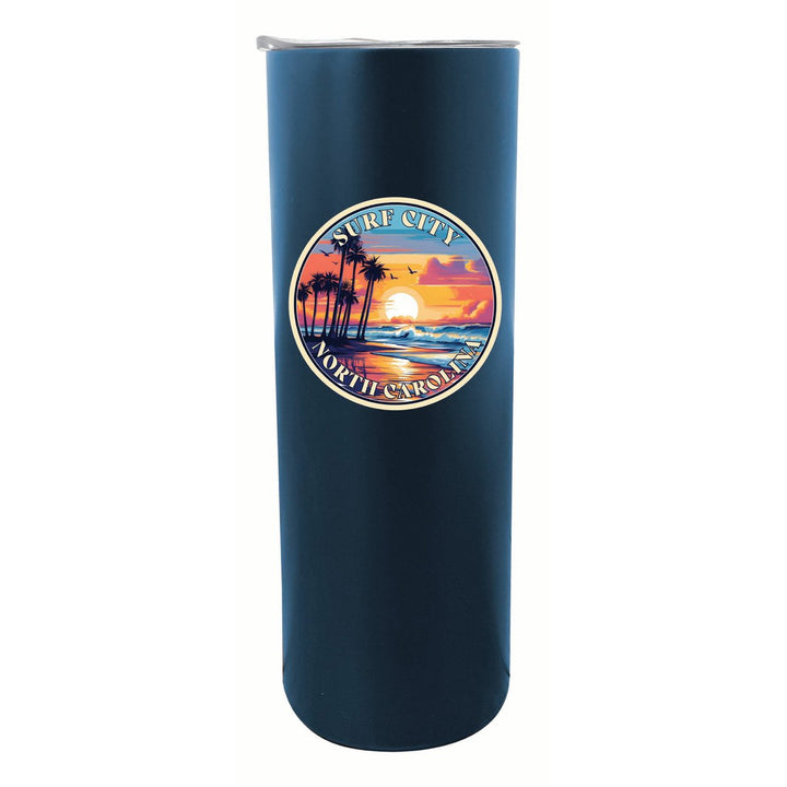 Surf City North Carolina Palm Sunset Design Souvenir 20 oz Insulated Stainless Steel Skinny Tumbler Image 1