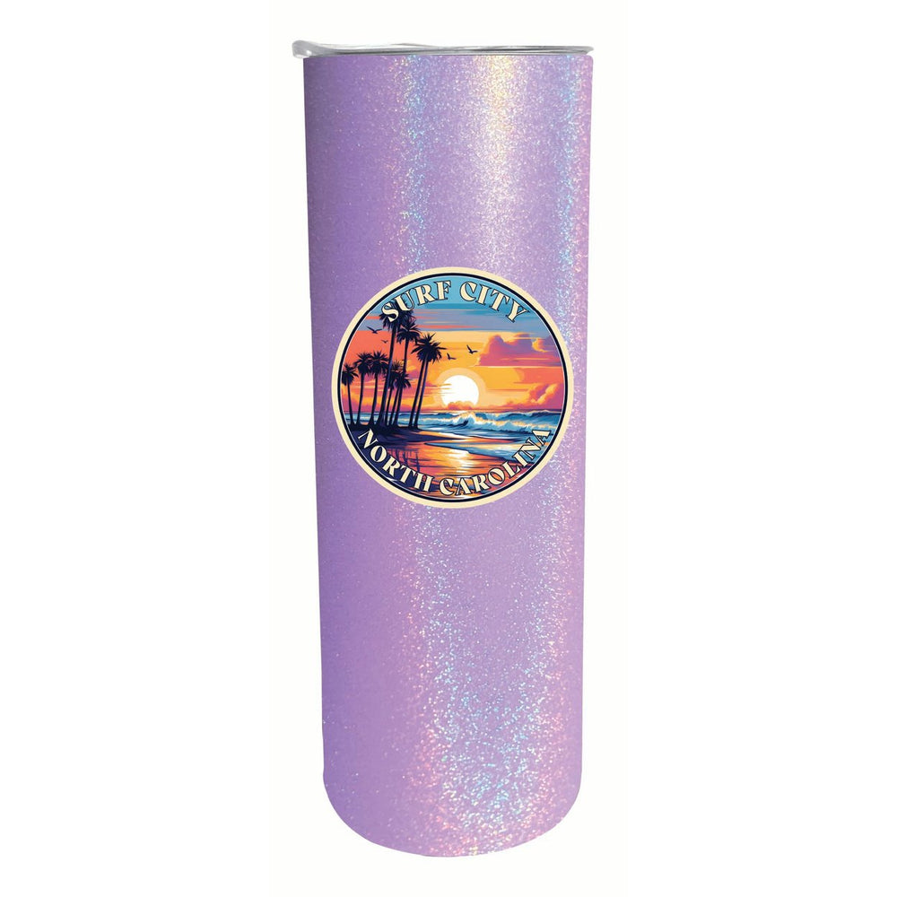 Surf City North Carolina Palm Sunset Design Souvenir 20 oz Insulated Stainless Steel Skinny Tumbler Image 2