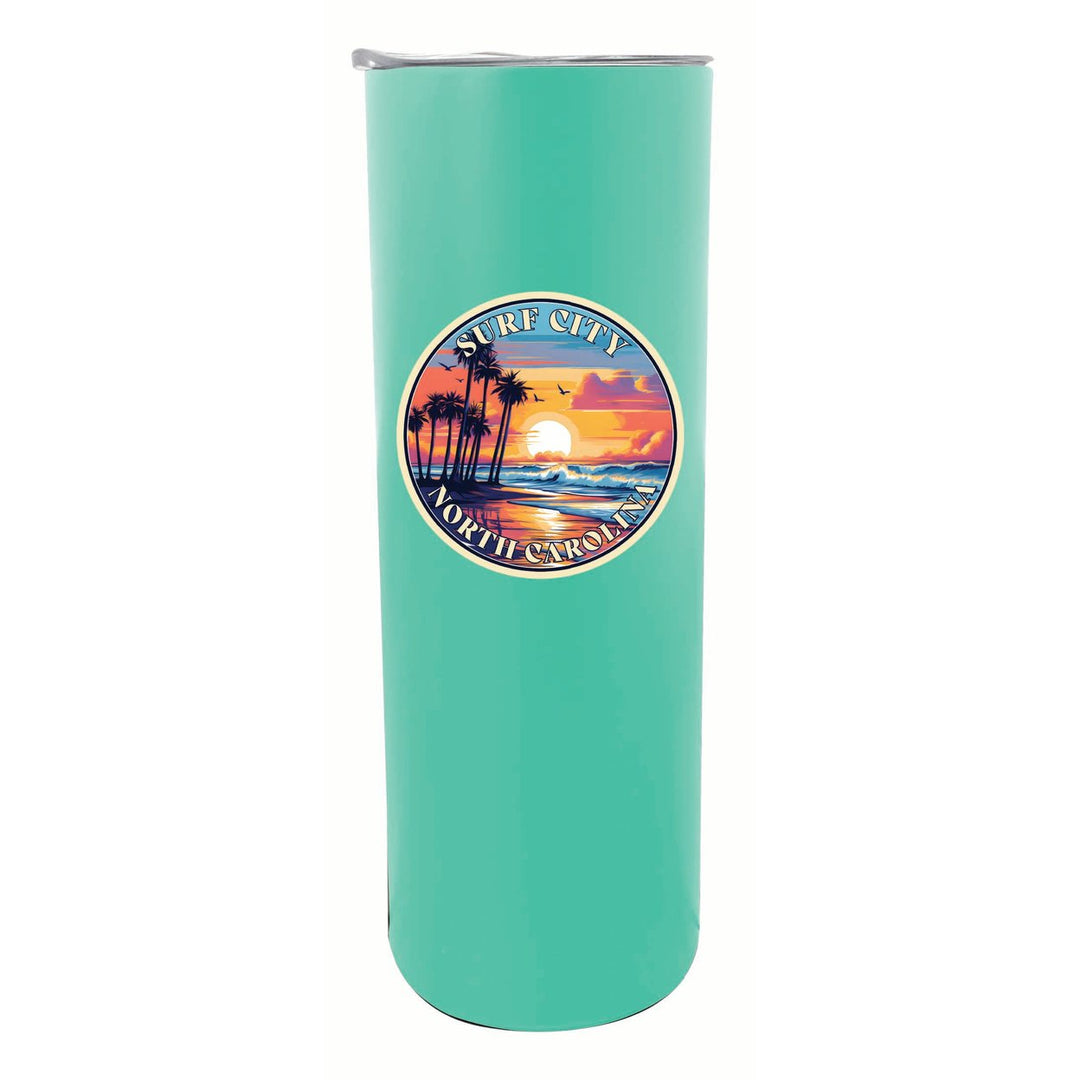 Surf City North Carolina Palm Sunset Design Souvenir 20 oz Insulated Stainless Steel Skinny Tumbler Image 1