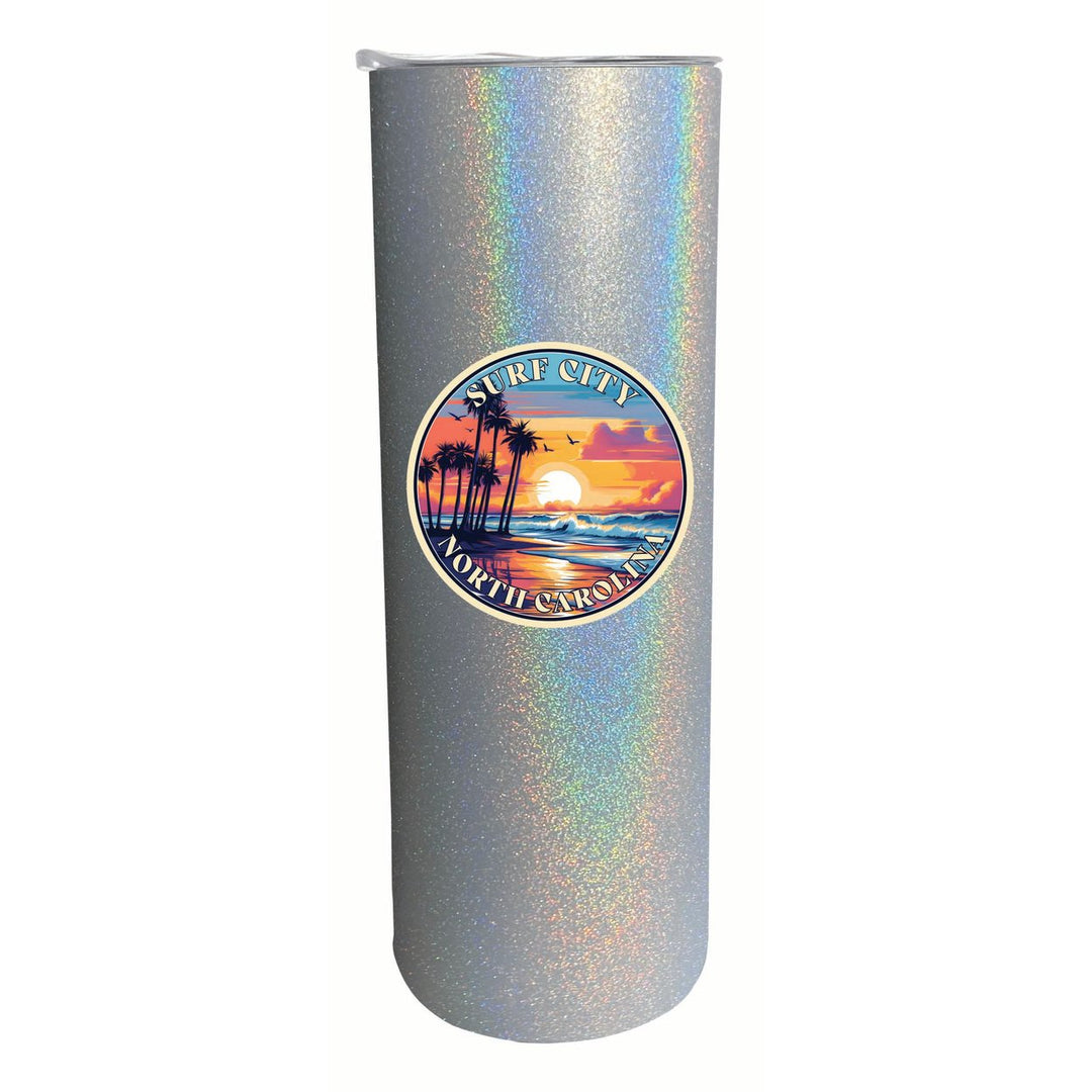 Surf City North Carolina Palm Sunset Design Souvenir 20 oz Insulated Stainless Steel Skinny Tumbler Image 1