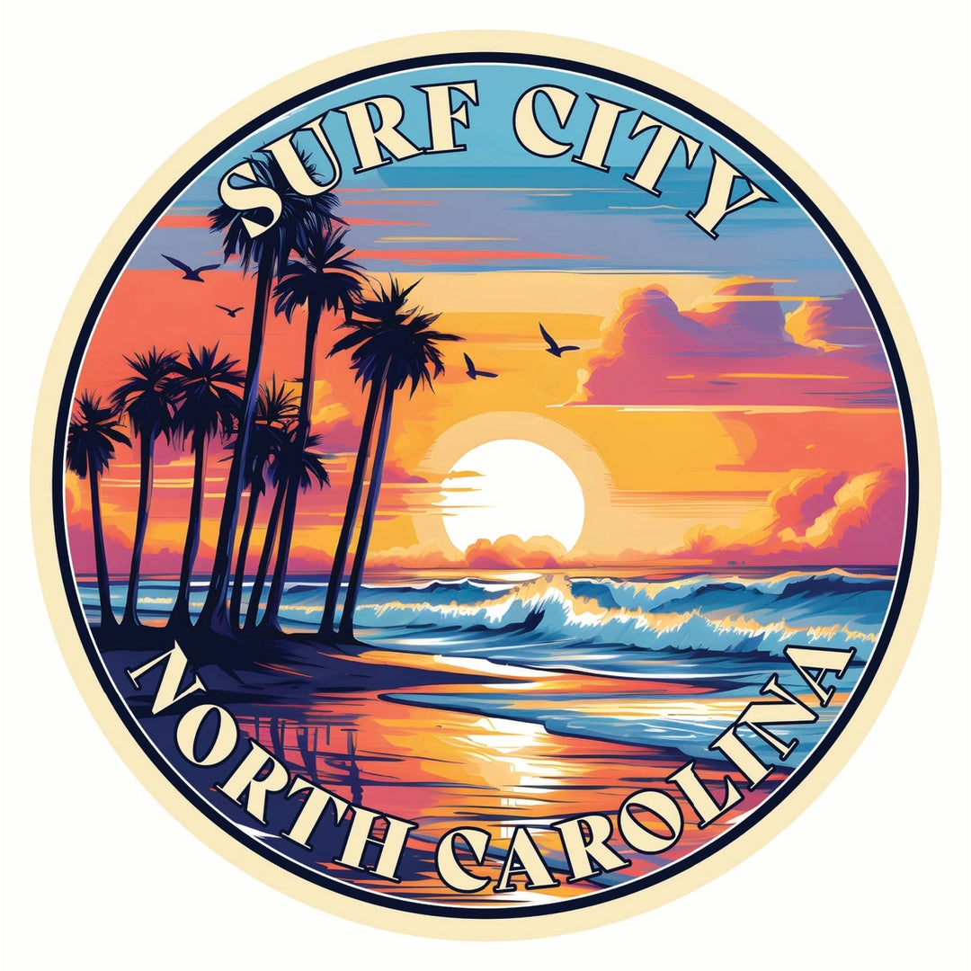 Surf City North Carolina Palm Sunset Design Souvenir Die Cut Flat Magnet Image 1