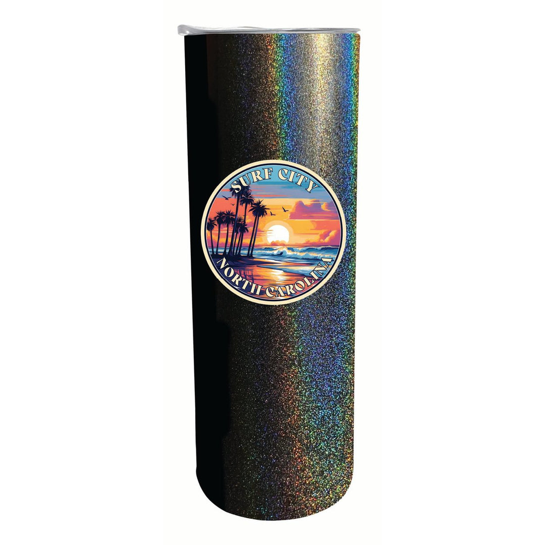 Surf City North Carolina Palm Sunset Design Souvenir 20 oz Insulated Stainless Steel Skinny Tumbler Image 4