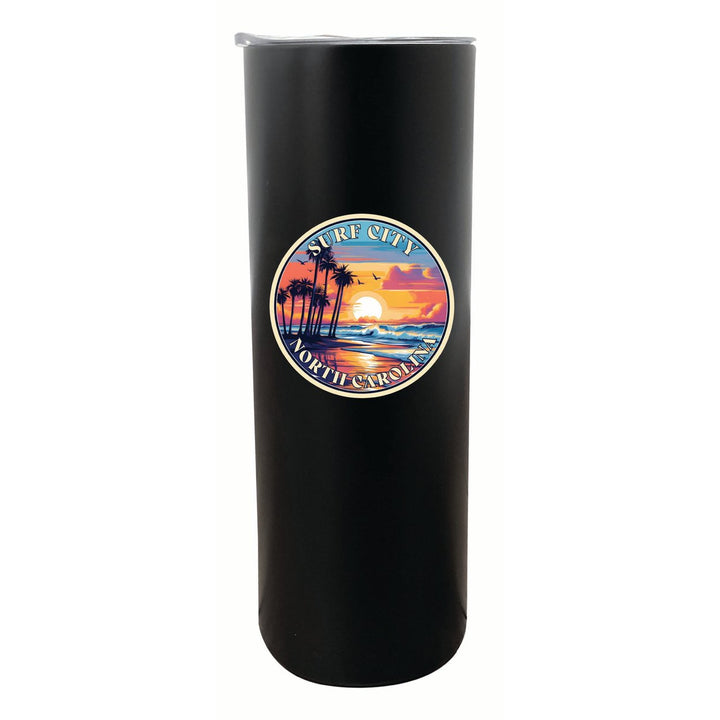 Surf City North Carolina Palm Sunset Design Souvenir 20 oz Insulated Stainless Steel Skinny Tumbler Image 6