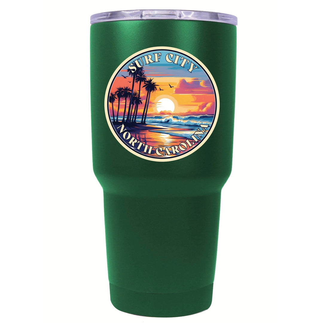 Surf City North Carolina Palm Sunset Design Souvenir 24 oz Insulated Stainless Steel Tumbler Image 1