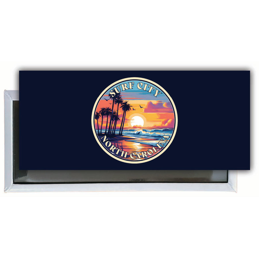 Surf City North Carolina Palm Sunset Design Souvenir Fridge Magnet 4.75 x 2 Inch Image 1