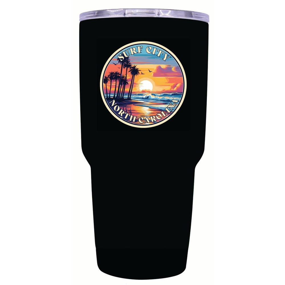 Surf City North Carolina Palm Sunset Design Souvenir 24 oz Insulated Stainless Steel Tumbler Image 2