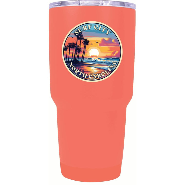 Surf City North Carolina Palm Sunset Design Souvenir 24 oz Insulated Stainless Steel Tumbler Image 3