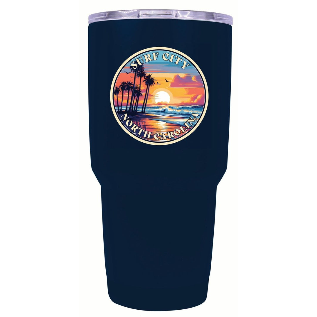 Surf City North Carolina Palm Sunset Design Souvenir 24 oz Insulated Stainless Steel Tumbler Image 4