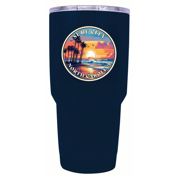 Surf City North Carolina Palm Sunset Design Souvenir 24 oz Insulated Stainless Steel Tumbler Image 4