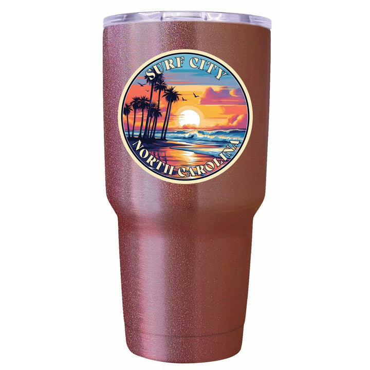 Surf City North Carolina Palm Sunset Design Souvenir 24 oz Insulated Stainless Steel Tumbler Image 6