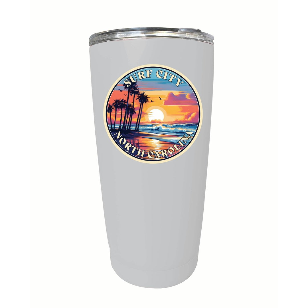 Surf City North Carolina Palm Sunset Design Souvenir 16 oz Stainless Steel Insulated Tumbler Image 4