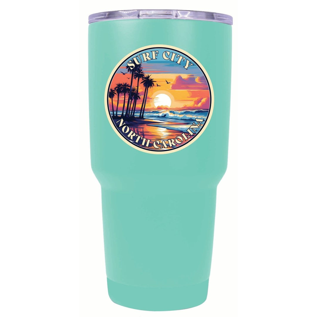 Surf City North Carolina Palm Sunset Design Souvenir 24 oz Insulated Stainless Steel Tumbler Image 7