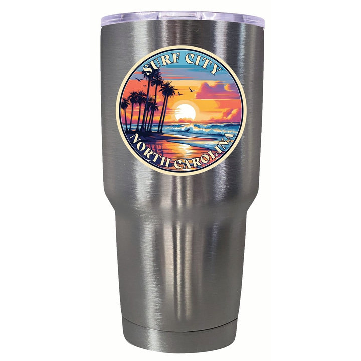 Surf City North Carolina Palm Sunset Design Souvenir 24 oz Insulated Stainless Steel Tumbler Image 8