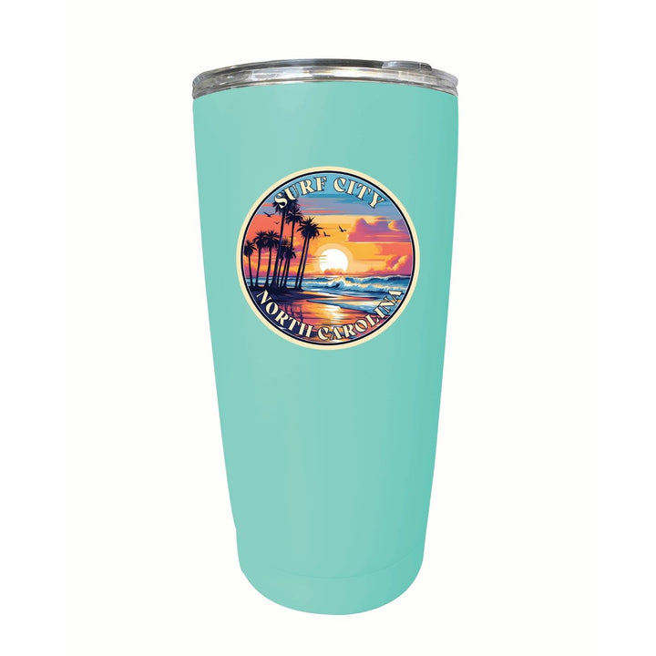 Surf City North Carolina Palm Sunset Design Souvenir 16 oz Stainless Steel Insulated Tumbler Image 7