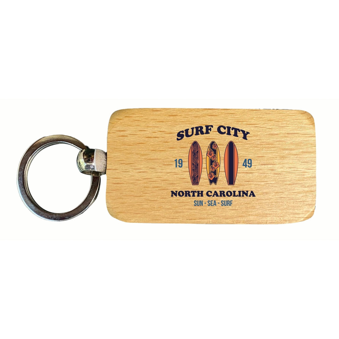 Surf City North Carolina Sun Sea Surf Design Souvenir 2.5x1-Inch Souvenir Wooden Keychain Image 1